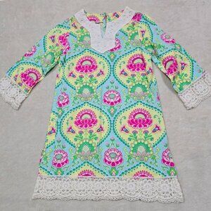 Peaches N Cream Boho Dress Girls S 8 – Floral w/ Crochet Lace Trim | NWOT